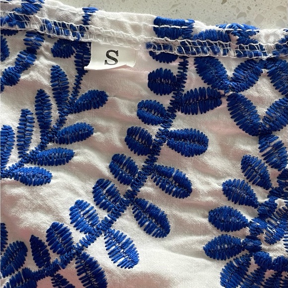 SHEIN Blue And WhiteEmbroidered Sleeveless Crop Top Small - Picture 10 of 12